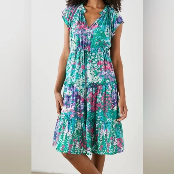 NWOT RAILS Juni Floral Tie Waist Midi Dress - Picture 3 of 11